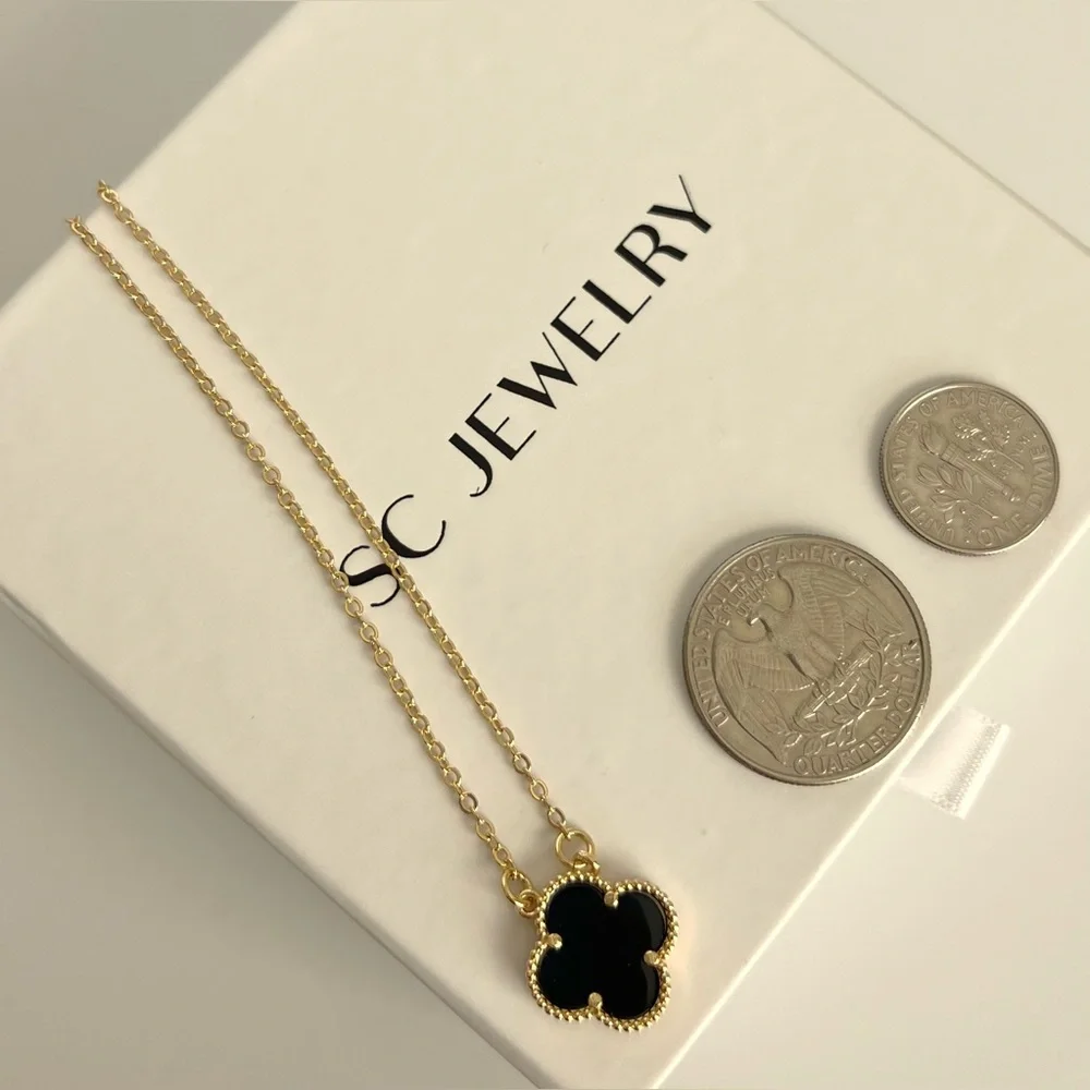 Last 1🔥Black Clover Necklace Double Sided Gold Color Chain Four Leaf